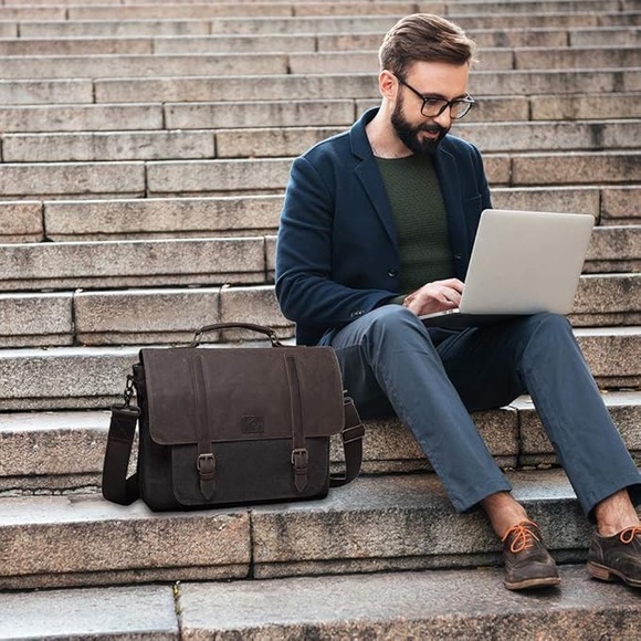 Kasqo Messenger Mens Vintage Waxed Canvas Water-Resistant Laptop Briefcase Bag - Picture 7 of 7